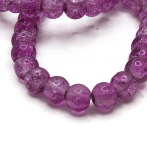 6mm Purple Crackle Glass Beads Round Beads Clear Cracked Glass Beads Jewelry Making Beading Supplies Loose Beads Smooth Round Beads