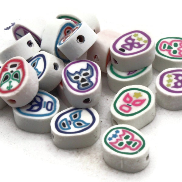 20 Clay Luchador Beads Mixed Masks Polymer Clay Beads Mixed Beads Multicolor Beads Small Loose Beads Jewelry Making Beading Supplies
