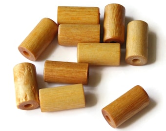 10 25mm Large Wood Beads Light Brown Beads Tube Beads Vintage Wood Beads Macrame Beads Chunky Beads Barrel Beads