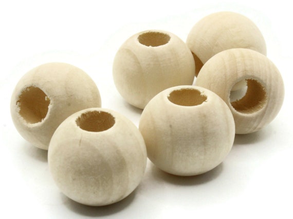 24mm x 20mm Unfinished Light Brown Beads Round Wood Beads Wooden Beads  Large Hole Beads Loose Beads Macrame Beads bI3 bK3