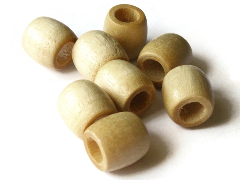 8 15mm Wooden Barrel Beads Large Hole Beads Light Natural Brown Vintage Wood Beads Chunky Beads Macrame Beads Loose Bead Beading Supplies