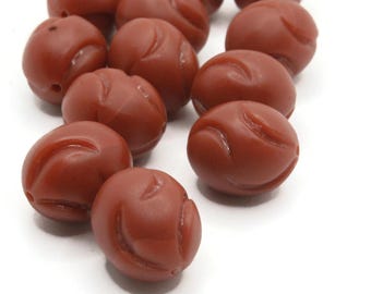 12mm Reddish Brown Twisting Oval Beads Vintage Plastic New Old Stock Beads to String Jewelry Making Beading Supplies