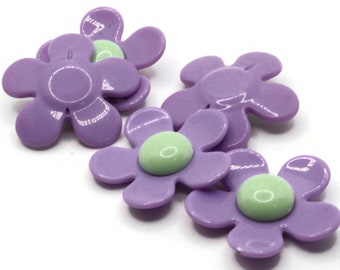 5 36mm Flower Beads Purple and Green Daisy Plant Beads Large Plastic Beads Acrylic Beads to String Jewelry Making Beading Supplies bI2