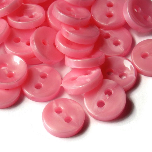 50 11mm Opaque Pearl Pink Buttons Flat Round Plastic Two Hole Buttons Jewelry Making Beading Supplies Sewing Supplies