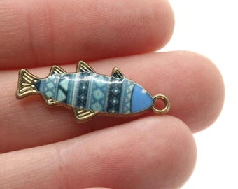 27 mm Shades of Blue Gestreifte Fisch Anhänger Silber Ton Metall Legierung Charm Schmuck machen Perlen Lieferungen