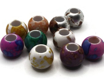 10 20mm Large Hole Beads Macrame Beads Mixed Spatter Paint Beads Jewelry Making Beading Supplies Round Beads Plastic Ball Beads