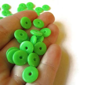 50 10mm Green Disc Beads, Vintage Plastic Beads, New Old Stock Beads Saucer Beads Loose Beads Jewelry Making Beading supplies image 9