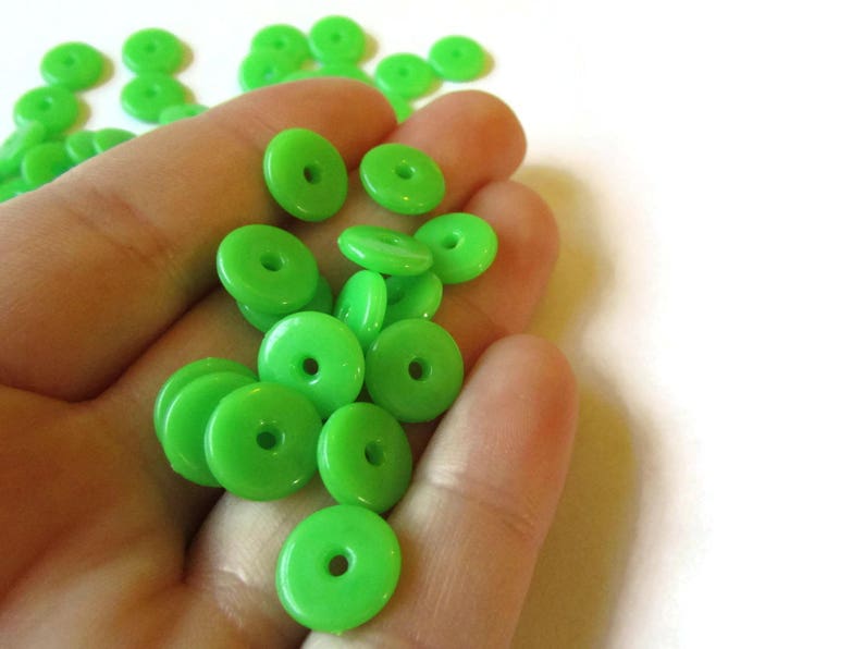 50 10mm Green Disc Beads, Vintage Plastic Beads, New Old Stock Beads Saucer Beads Loose Beads Jewelry Making Beading supplies image 9