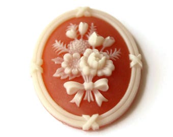 2 Blumen Motiv Vintage Cabochon Karneol Kamee Cabochon 41 mm x 31 mm New Old Stock Blumen Kameen Blumen Kameen Schmuckherstellung Blumenkamee