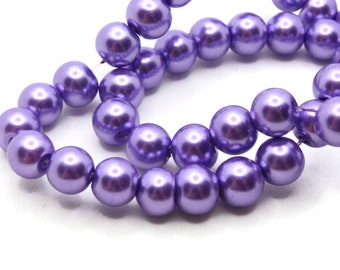 53 8mm Purple Glass Pearl Beads Faux Pearls Jewelry Making Beading Supplies Round Accent Beads Ball Beads Small Spacer Beads