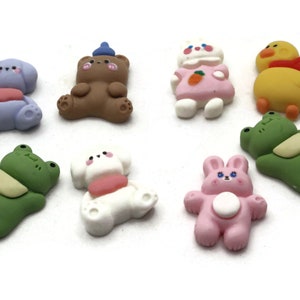 8 Cabujones de Animales Mixtos Cabujones Planos Cabujones Kawaii Cabujones Lindos Cabujones Divertidos Cabujones de Plástico