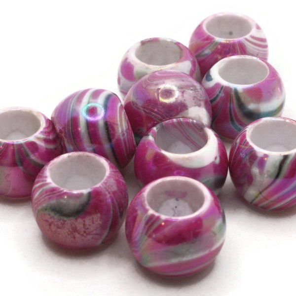 10 17mm Large Hole Beads Macrame Beads Hot Pink Marbleized Beads Jewelry Making Beading Supplies Round Beads Plastic Ball Beads