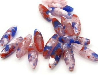 20 19mm Red White and Blue Vintage Plastic Beads Ridged Tube Beads Jewelry Making Beading Supplies Loose Beads to String bL2