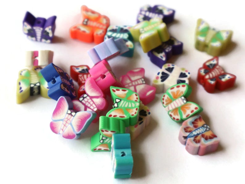 24 Clay Butterfly Beads Polymer Clay Beads Mixed Beads Multicolor Beads Moth Insect Beads Small Loose Beads Bug Beads Jewelry Making
