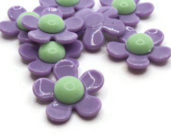8 27mm Flower Beads Purple and Green Daisy Plant Beads Large Plastic Beads Acrylic Beads to String Jewelry Making Beading Supplies