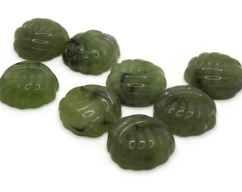 8 15mm Round Swirling Green Flatback Cabochons with Grooved Pattern Vintage Lucite Plastic Cabochons Jewelry Making Supplies