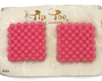 Tip Toes Vintage Shoe Clips 1950s #458 Pink Beaded Square Shoe Clips