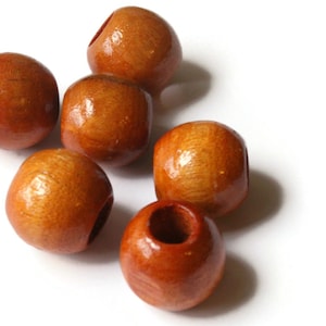 6 21mm x 19mm Medium Brown Beads Round Wood Beads Vintage Beads Wooden Beads Large Hole Beads Loose Beads New Old Stock Beads Macrame Beads