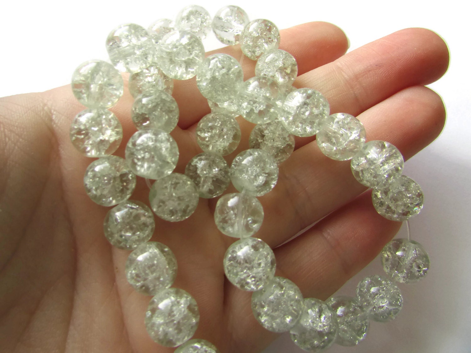 Clear Crackle Glass Beads 10mm Round Beads Colorless Cracked Etsy