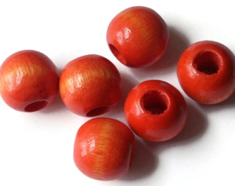 6 21mm x 19mm Orange Beads Round Wood Beads Vintage Beads Wooden Beads Large Hole Beads Loose Beads New Old Stock Beads Macrame Beads