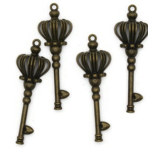 4 58mm Antique Bronze Crown Keys Metal Skeleton Key Charms Key Pendants Beads Jewelry Making Beading Supplies