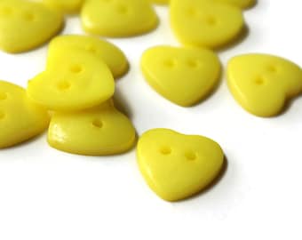 30 14mm Yellow Heart Buttons Plastic Buttons Acrylic Buttons Love Buttons Jewelry Making Beading Supply Sewing Supplies Two Hole Buttons