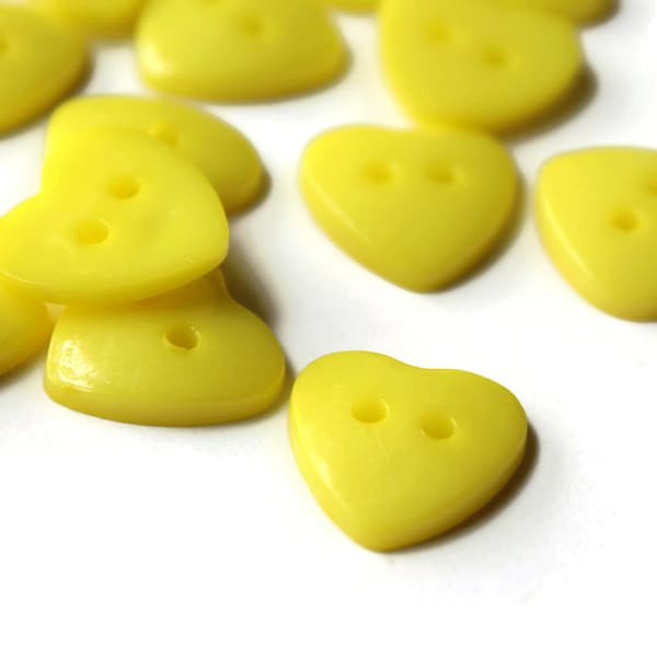 30 14mm Yellow Heart Buttons Plastic Buttons Acrylic Buttons Love Buttons Jewelry Making Beading Supply Sewing Supplies Two Hole Buttons