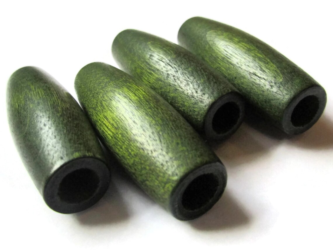2 Inch Long Large Tube Beads Green Beads Wood Beads Wooden Beads ...