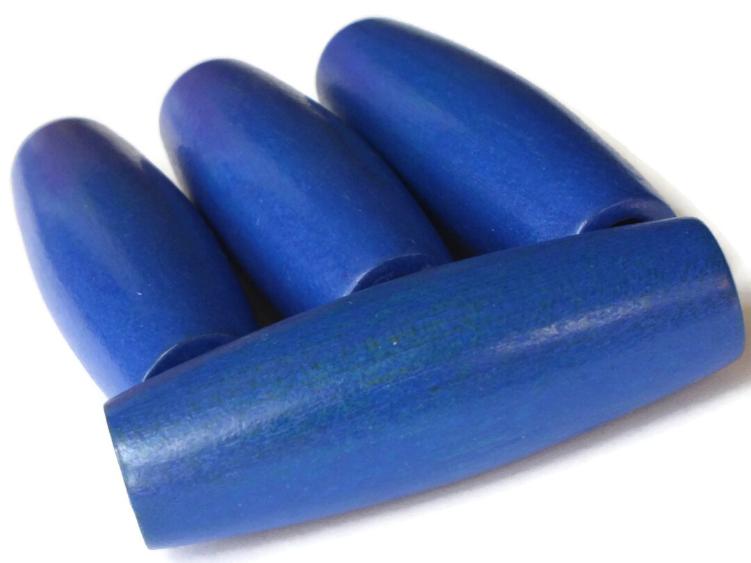 2 Inch Long Large Tube Beads Blue Beads Wood Beads Wooden Beads Vintage ...