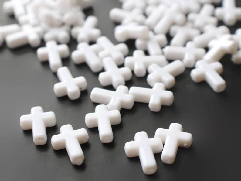 50 16mm Cross Beads White Cross Beads Plastic Crosses Etsy