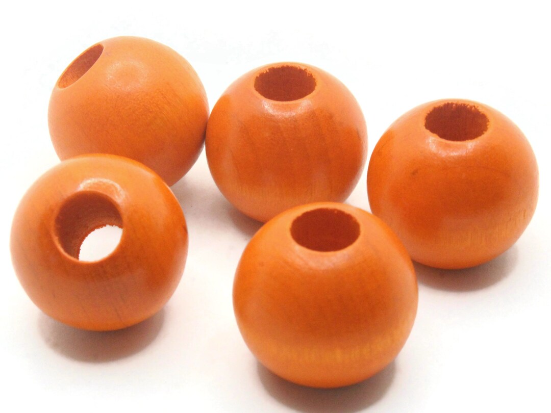 5 25mm Round Orange Vintage Wood Beads Wooden Beads Large Hole Macrame ...
