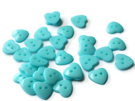 30 14mm Turquoise Heart Buttons Two Hole Plastic Buttons