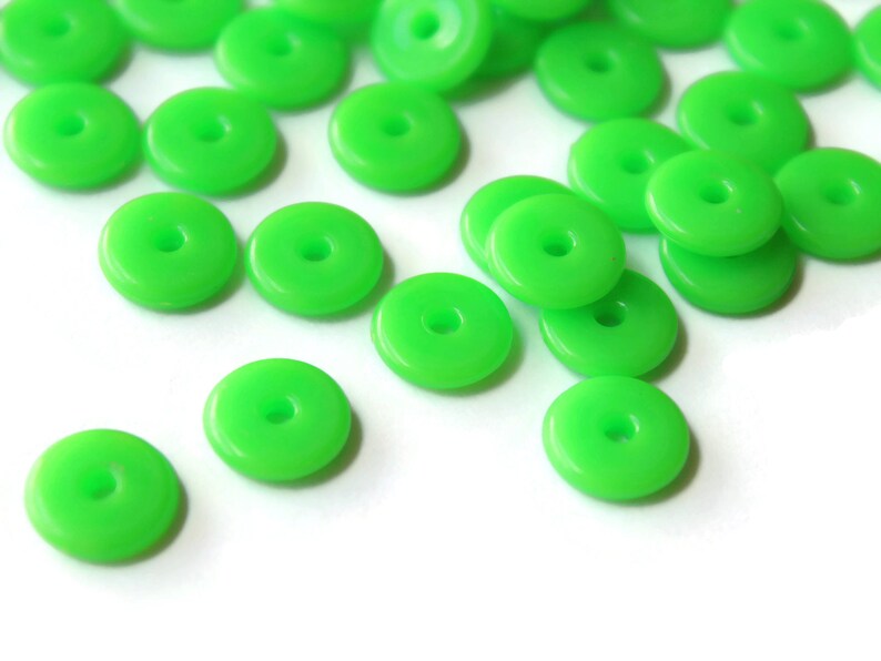 50 10mm Green Disc Beads, Vintage Plastic Beads, New Old Stock Beads Saucer Beads Loose Beads Jewelry Making Beading supplies image 6