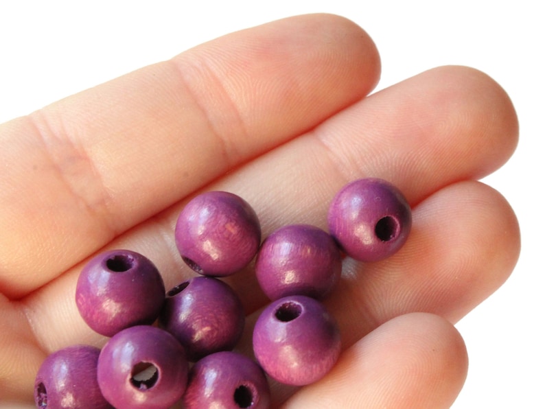 40 10mm Round Purple Wood Beads Wooden Macrame Beads Vintage New Old Stock Ball Beads Jewelry Making Beading Supplies Dark Purple Beads