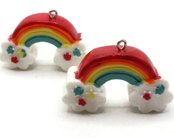2 ciondoli arcobaleno da 26 mm in resina, ciondoli carini in miniatura, forniture per la creazione di gioielli con perline, ciondoli kitsch Smileyboy