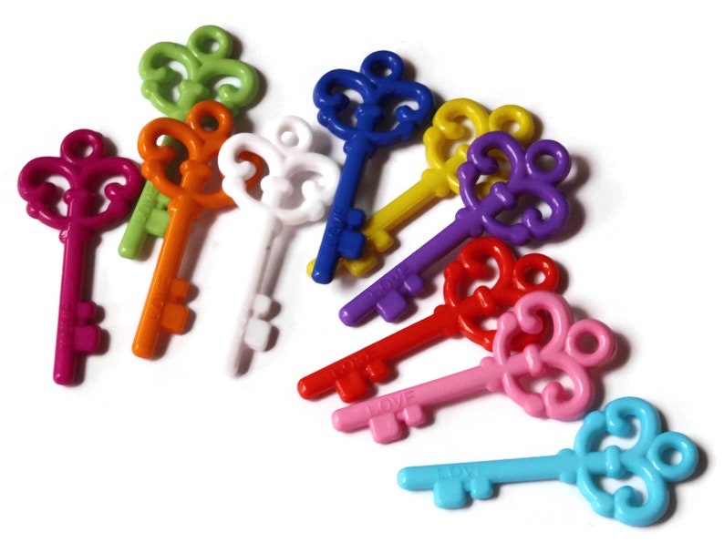 8 Mixed Color Key Plastic Key Skeleton Key Love Key Charms Etsy