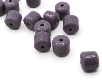 15 12mm x 10mm Vintage Purple Czech Glass Tube Beads
