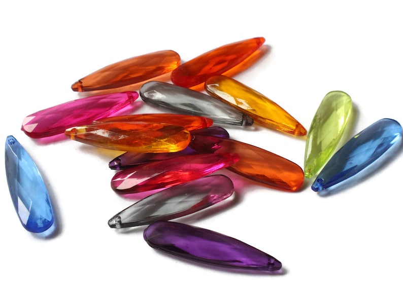 4 Big Plastic Acrylic Faceted Teardrop 34mm Long Focal Tear Drop Bead Charms