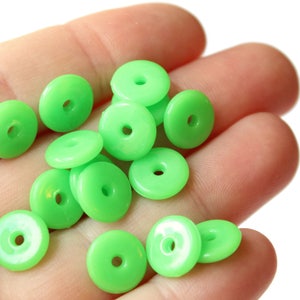 50 10mm Green Disc Beads, Vintage Plastic Beads, New Old Stock Beads Saucer Beads Loose Beads Jewelry Making Beading supplies image 4