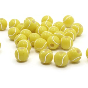 30 11mm Yellow Tennis Ball Beads Round Plastic Sports Beads Jewelry Making Beading Supplies Loose Beads to String