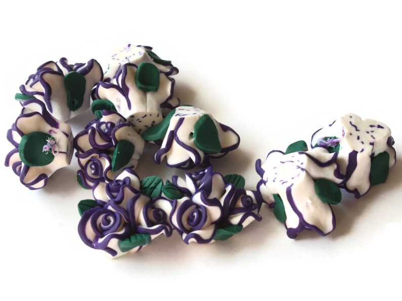 10 Purple Polymer Clay Flower Beads Jewelry Making Beading Etsy