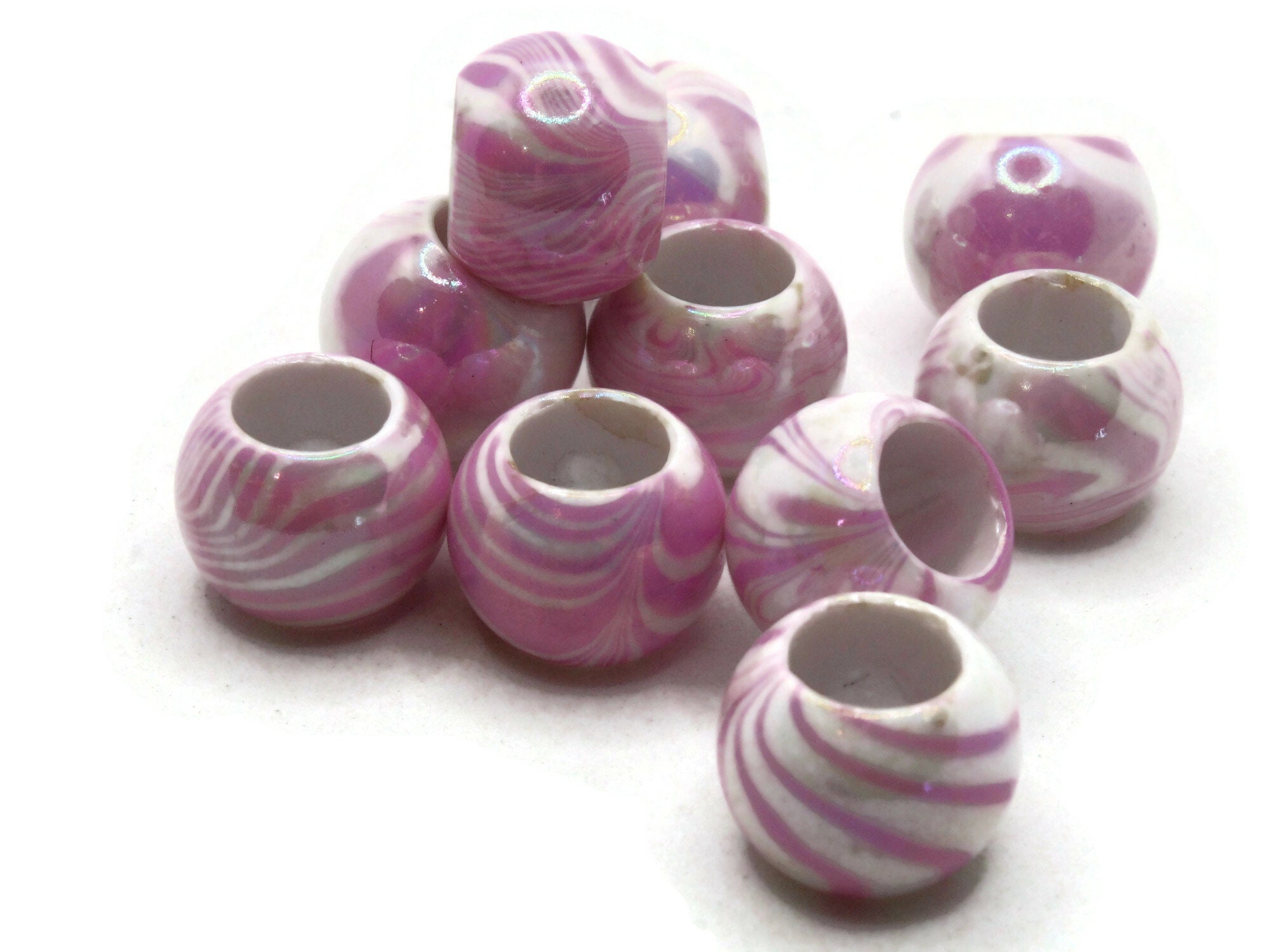 10 perles grand trou de 17 mm perles en macramé perles marbrées roses fabrication de bijoux fournitures de perles perles rondes perles de boule en plastique