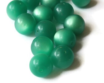 14 11mm Round Green Beads Vintage Beads Moonglow Lucite Bead Loose Beads Jewelry Making Beading Supplies New Old Stock Bead Ball Beads