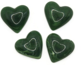 4 25mm Green Swirling Heart Cabochons Vintage Lucite Cabochons Loose Plastic Tiles Jewelry Making