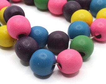 30 13mm Mixed Color Round Wood Large Hole Beads Wooden Beads Jewelry Making Beading Supplies Loose Beads to String