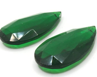 2 28mm Faceted Briolette Teardrop Clear Green Plastic Pendants Vintage West Germany Beads to String Jewelry Making Beading Supplies bA1