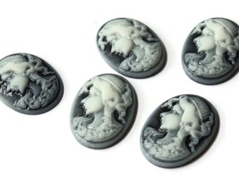 10 25mm x 18mm Black and White Cameo Cabochons Woman Face Cameo Cabs Resin Cabochons Jewelry Making Beading Supplies Decoden Resin Cameos