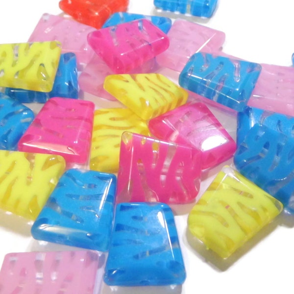 12 20mm Mixed Color Tiger Stripe Neon Plastic Beads Flat Rectangular trapezoid animal print beads