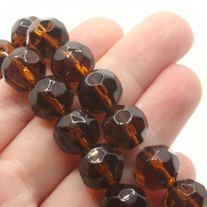 25 12mm Brown Faceted Round Beads Full Strand Glass Beads to String Jewelry Making Beading Supplies