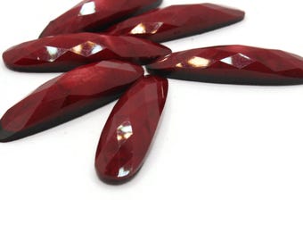 6 x 36 mm große, rot-schwarze, facettierte, ovale Vintage-Cabochons aus Lucite-Kunststoff mit flacher Rückseite – ideal für Mosaik- und Schmuckherstellung